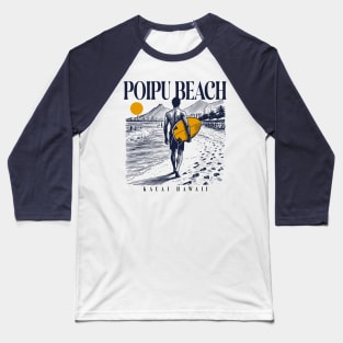 Vintage Surfing Poipu Beach, Kauai, Hawaii // Retro Surfer Sketch // Surfer's Paradise Baseball T-Shirt